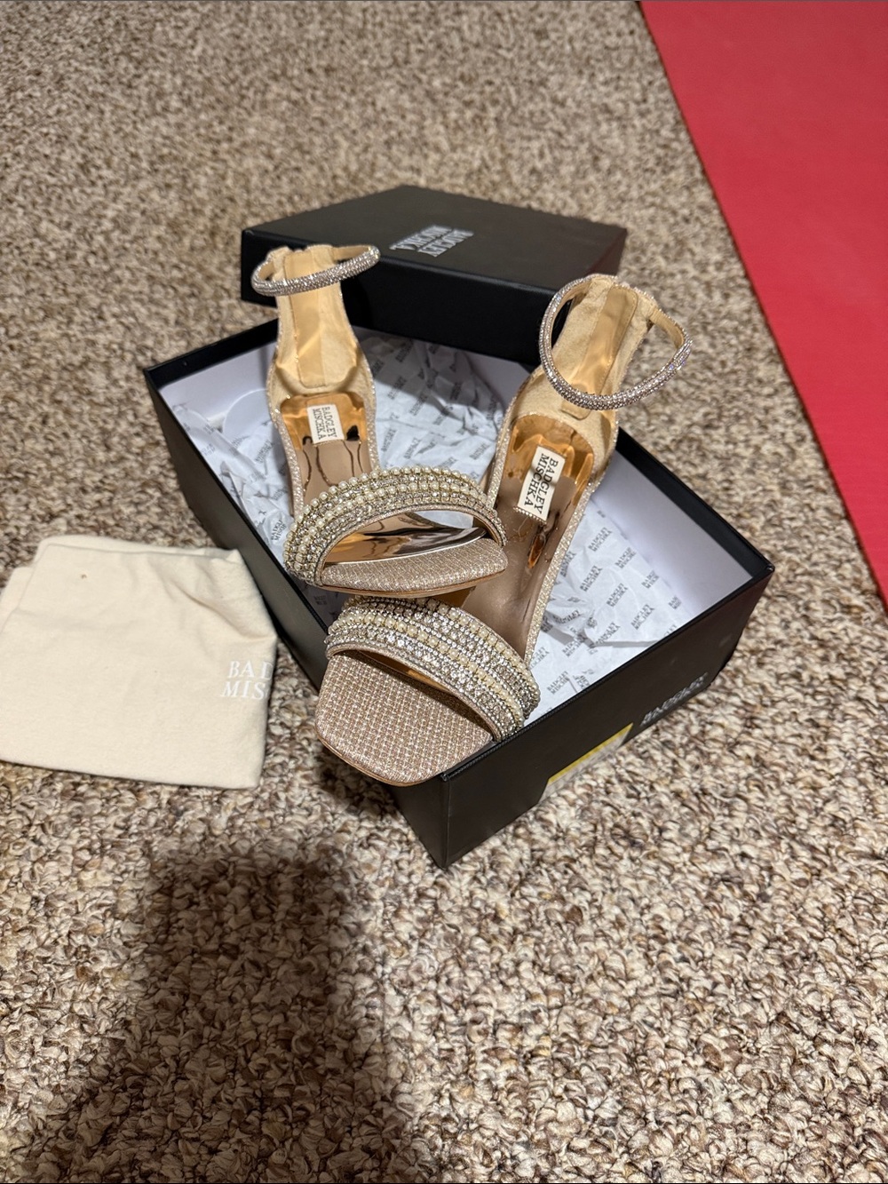 Badgley Mischka Champagne Rhinestone Ankle-Strap Heels - Picture 1 of 3